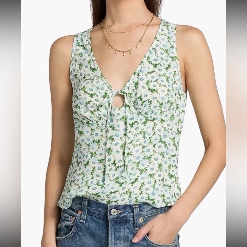 NWT Reformation Green Floral Print Miri V-Neck Tie Front Top Size 6